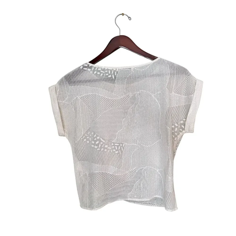 ALICE + OLIVIA Embellished Mesh Blouse White Silver Beaded Sheer Sz Small Bride - Picture 7 of 10